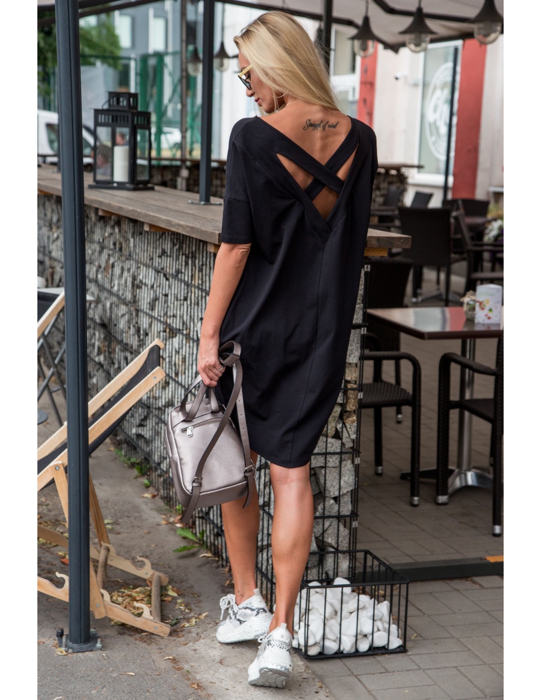 Black oversize dress with a neckline on the back 3380 - Online store - Boutique